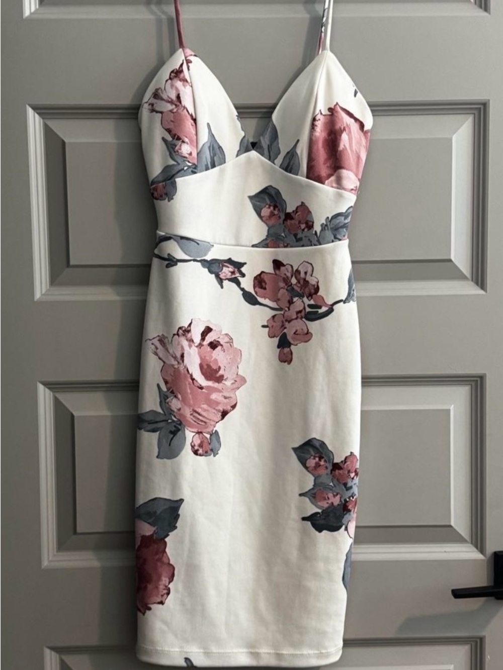 Source Unknown White Midi Dress with Pink Floral Print - Picture 3 of 3